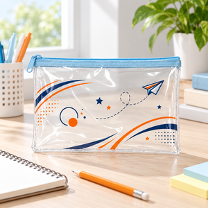 Astuccio Trasparente in PVC con Cerniera Azzurra per Scuola, Ufficio e Viaggi - Product Image 3