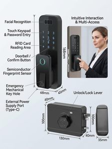 Smart Lock 3D Gesichts- und Handvenenerkennung Kompatibel mit Google Home <span class=keywords><strong>Alexa</strong></span> Tuya Meta Matter Unterstützt WiFi Cloud Aluminium/Messing Türschloss - Product Image 4