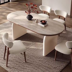 Cream Colored Oval Solid Wood Dining <b>Table</b> Set 4 Piece Nordic Style <b>Space</b> <b>Saving</b> Dining Room Furniture - Product Image 2