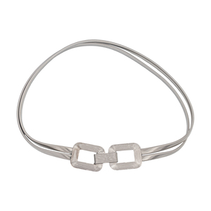 Damen Silber Elastischer Metall-Taillengürtel mit Gebürsteter Textur und Verschlungener Doppelrechteckiger Schnalle, Dehnbarer Modischer Dekorativer Gürtel - Product Image 2