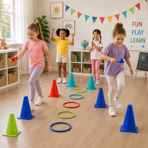 Ensemble de jouets d'extérieur pour enfants en gros, jeu de <span class=keywords><strong>course</strong></span> œuf et cuillère OEM avec cônes et anneaux à lancer pour cadeaux d'anniversaire des tout-petits - Product Image 1