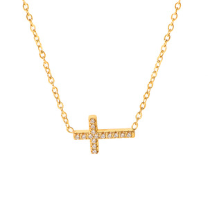 Collar con Colgante de Cruz de Diamantes CZ al por Mayor, Chapado en Oro de 18K, Acero de Titanio, No se Deslustra, Gargantilla Delicada, Regalo de Bautismo - Product Image 5