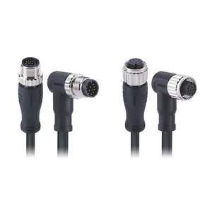 Cableforce M12 Male Female Un-Shielded Angled Connector Cable 2 3 4 5 8 12 17 Pin M12 Waterproof Circular Cable Connector