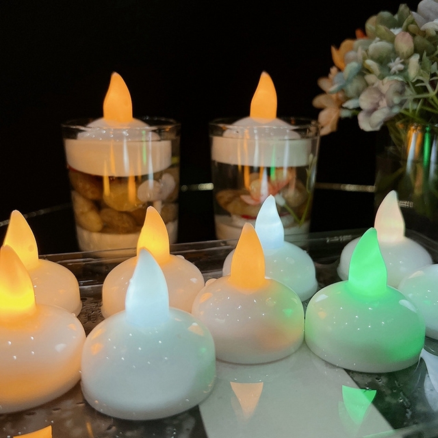 Color Changing Floating LED Candles Waterproof Water Activated RGB Submersible Tea Lights for Holiday Party Bathtub Centerpiece