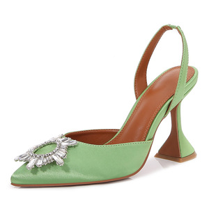 33-43 Silk Material Damen Schuhe Charms Sippers Custom New Fashion Mules Style Sexy High Heel <b>Shoes</b> for Woman - Product Image 3