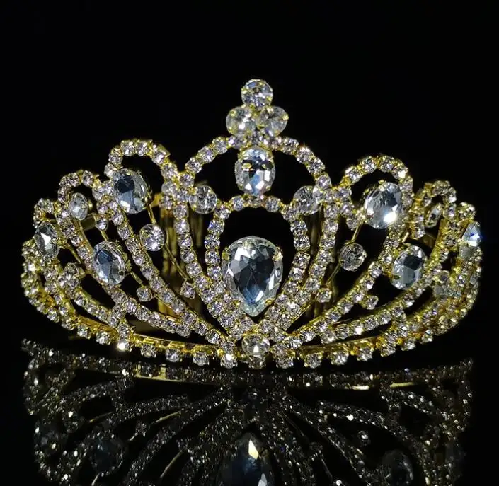 Sparkly เจ้าหญิงทองและเงินเจ้าสาวงานแต่งงานแก้วคริสตัลแฟชั่นวันเกิด Rhinestone Tiara