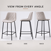 Tabouret de bar moderne en tissu beige crème rembourré avec dossier haut et pieds en métal noir robustes pour comptoir de cuisine