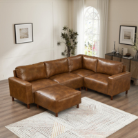 Sofá Modular Cuadrado de Cuero PU Marrón Personalizable de 2-5 Plazas, Otomana Seccional, Muebles Modernos para Sala de Estar, Hotel, Hospital