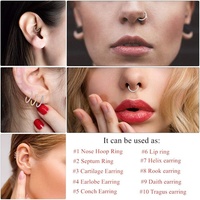 Aro de Acero Inoxidable 316L Gaby, 16G, Certificado ASTM, Sin Níquel, Sin Plomo, Chapado en Oro Vintage de 18K, con Zirconia, Tipo Clicker
