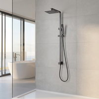 Système de douche apparent moderne noir Watermark Wels avec barre coulissante, douche pluie et douchette à main