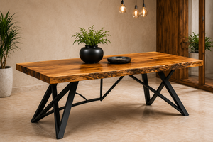 Modern Wooden <b>Dining</b> <b>Table</b> Solid Wood <b>Top</b> with Black Metal X Leg Base for Home Kitchen Restaurant Office Furniture Decor - Product Image 4
