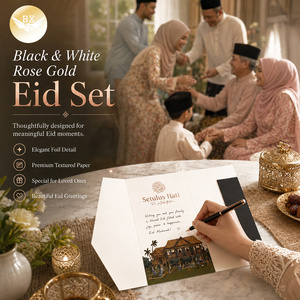 Juego de Tarjetas de Felicitación Personalizadas para Eid Al Fitr Hari Raya, Impresión en Dorado Rosa con Sobres para Dinero <span class=keywords><strong>Duit</strong></span> Raya, Tarjeta de Regalo para el Festival Musulmán - Product Image 1