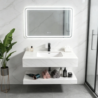 Vente directe usine, Meuble-lavabo de salle de bain double couche en dalle de roche de luxe léger, Lavabo en pierre frittée anti-salissure OEM/ODM
