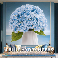 Bunga Hydrangea Biru Buatan 21 Inci, Rangkaian Bunga Lateks untuk Dekorasi Rumah dan Pernikahan