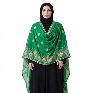 Chal largo de gasa para mujer al por mayor, con diamantes circulares, bordado de pedrería y borde de llama, ligero, transpirable, de calidad premium. - Product Image 1