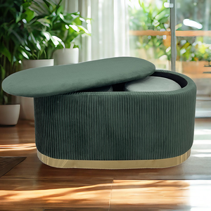 Ensemble de 3 poufs avec rangement, <span class=keywords><strong>en</strong></span> velours plissé, petit tabouret, tabouret rembourré pour la chambre à coucher, le salon, toutes les couleurs - Product Image 2