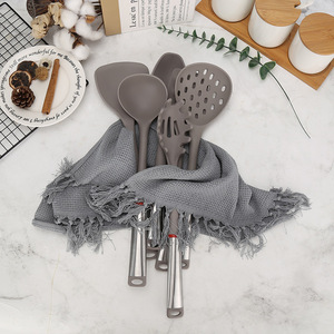 Modern Simple 7Pcs Food Grade Silicone <b>Kitchen</b> <b>Utensil</b> Set <b>Stainless</b> <b>Steel</b> Handle with Hanging Storage Stand - Product Image 2