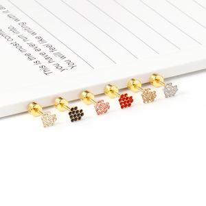 Boucles d'oreilles tendance en acier inoxydable, clous d'oreilles en émail coloré avec diamants, bijoux de piercing pour femmes, vente en gros - Product Image 2