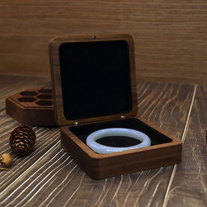 Solid Wood Jewelry <b>Box</b> Square 10.5x10.5cm <b>Black</b> Walnut Bracelet Display Storage Case - Product Image 3