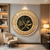 Décoration murale islamique moderne de luxe en calligraphie arabe dorée, script coranique, perle ronde, diamant, peinture lumineuse LED, cristal