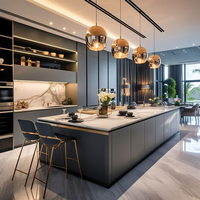 Mueble de Cocina Moderno Multifuncional de Madera y Melamina, Montado en la Pared, con Isla y Luces LED