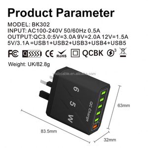 Chargeur rapide 65W 6 ports QC3.0 avec lumière LED nocturne pour ordinateur portable, caméra, usage industriel, prise US/EU/UK - Product Image 3