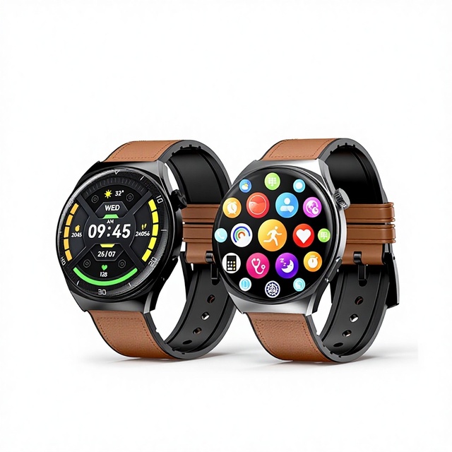 awei Multi-Functional Men's NFC Health Payment Sports Watch AMOLED Display Genuine Leather Band Heart Rate Monitoring Life