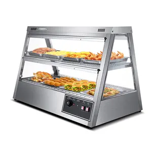 Display penghangat makanan panas 2 lapisan elektrik menampilkan makanan ayam goreng Display hangat kabinet Display makanan panas