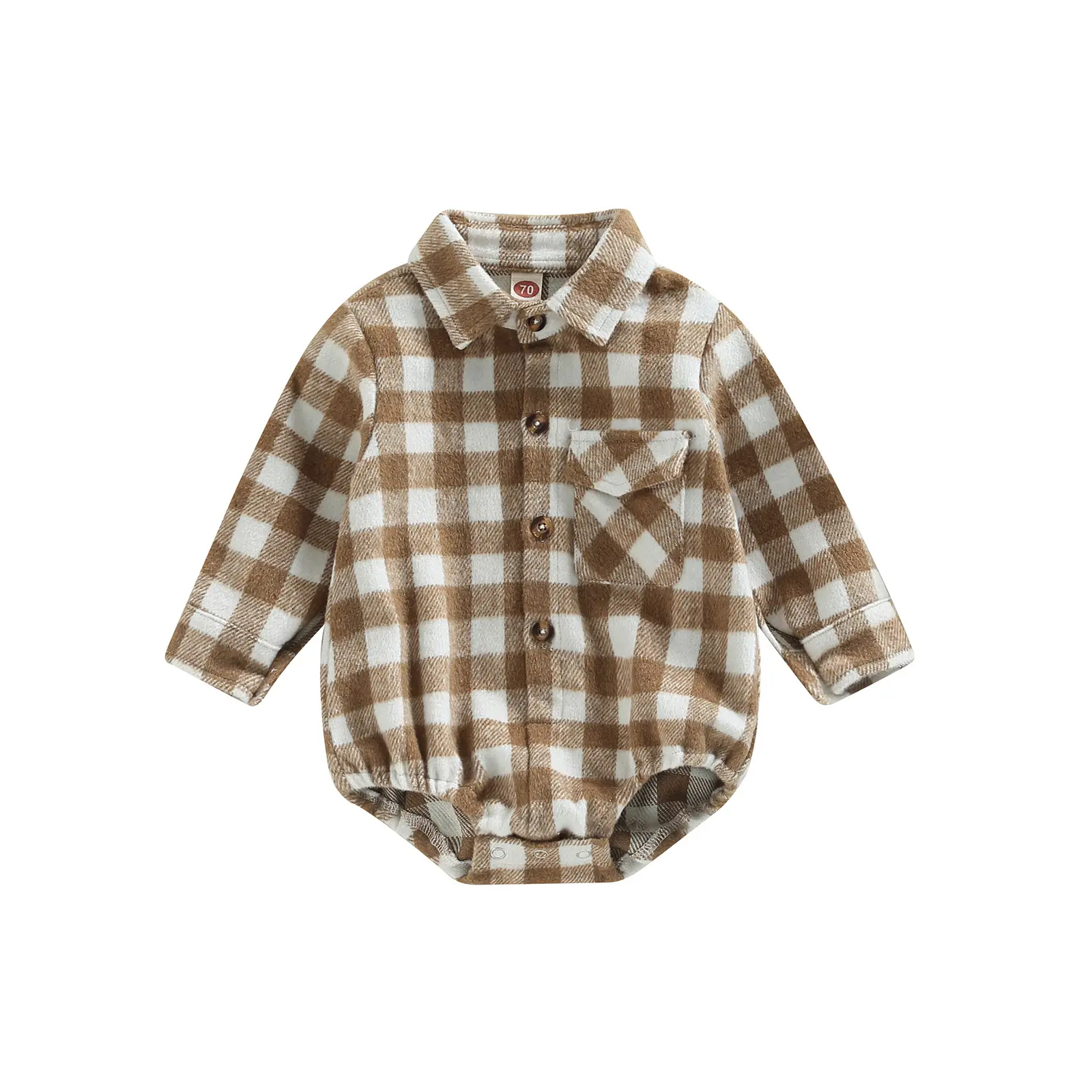 Wholesale Newborn Baby Romper Full Sleeve Gingham Oversized Flannel Shirt Plaid Baby Bodysuit