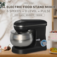 Robot pâtissier de haute qualité en acier inoxydable, design à tête inclinable, 1300W, 6 vitesses, arrêt automatique, rotation planétaire, bol mélangeur de 5L