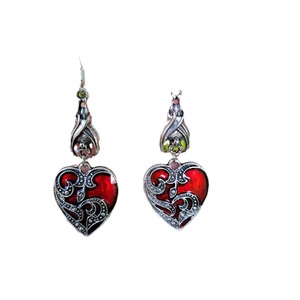 Orecchini Pendenti a Forma di Pipistrello per Halloween, Stile Gotico con Cuore Rosso, Orecchini Statement Carini per Donne - Product Image 5