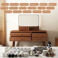 Coiffeuse en bois avec miroir lumineux et tabouret rembourré, bureau de maquillage moderne pour chambre à coucher