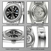 Jam Tangan Mekanik Otomatis OEM dengan Kaca Safir Stainless Steel 316L Custom 5ATM, Mesin Jepang 8215 & NH35, Berluminescence, dengan Fitur Hari dan Tanggal