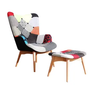 Canapé confortable en tissu patchwork, fauteuil pliant avec repose-pieds, nouvelle collection