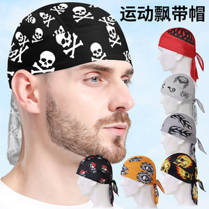 Sports Bandana Skull Pattern Breathable Long Tail Cycling Cap For Outdoor Activities - Product Image 1