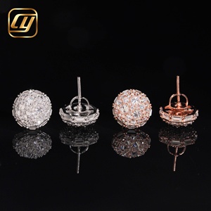 Boucles d'oreilles clous de luxe en moissanite, taille brillant rond, forme boule, en argent 925 plaqué or rose, bijoux de mariage pour femme - Product Image 2