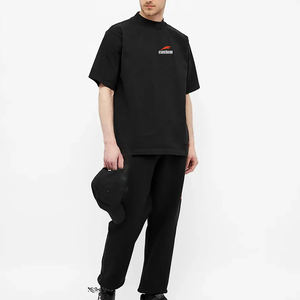 Camisetas Gruesas de Algodón de 280 g/m², Personalizadas, Cuello Alto, Corte Amplio y Largo, Cuello Redondo Simulado, Color Negro, Hombros Caídos - Product Image 2