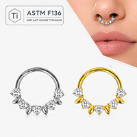 Anneau de nez articulé en titane ASTM F136 avec zircon rond et marquise, bijou de piercing pour le corps, idéal comme cadeau de mariage