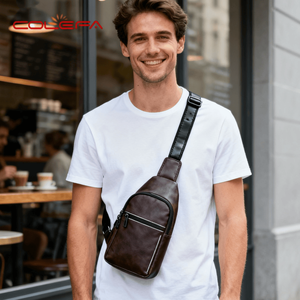 Colefa impermeable antirrobo divertido viaje en motocicleta <span class=keywords><strong>Caballero</strong></span> pecho Rig bolsa cuerpo cruzado marrón PU cuero hombres pecho bolsas - Product Image 4