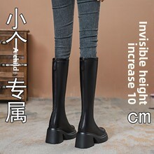 Bottes d'hiver noires à talons très hauts <span class=keywords><strong>pour</strong></span> femme, montantes jusqu'à la cuisse, <span class=keywords><strong>pour</strong></span> silhouettes fines et petites, avec semelle épaisse, rehaussement intégré, respirantes et chaudes - Product Image 2