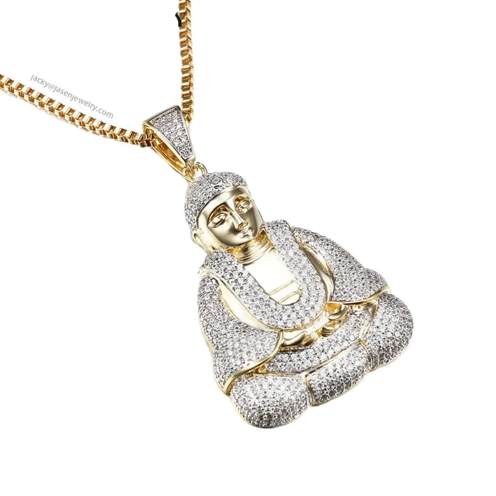 Pendentif bouddha en argent 925, bijoux scintillants, style Hip hop, collier