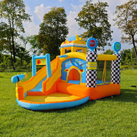 Château gonflable pour enfants sur le thème des voitures, château gonflable blanc, château gonflable avec toboggan