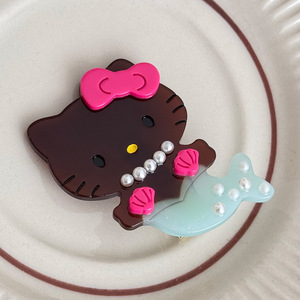 QianJin carino Hello Kitty Design molletta per capelli da ragazza pratico a forma di sirena con perle accessorio per capelli realizzato in acetato - Product Image 3