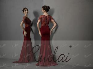 Ruolai PEV-L3138 Abito da Sera di Lusso con Maniche a Sbuffo e Frange, Stile <span class=keywords><strong>Sirena</strong></span> in Crepe per Feste e Cerimonie - Product Image 4