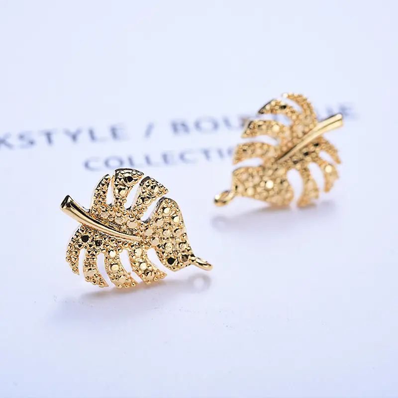 100PCS 11*14.5mm 24K Gold Color Brass Leaf Leaves Stud Earrings Earring Clip High Quality DIY Jewelry Making Findings