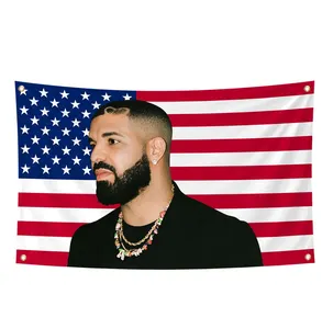 Produit promotionnel conception en ligne 3 * 5ft épais polyester décoration murale Rap Album Drake Funny Music Flags