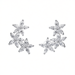 Boucles d'oreilles en or blanc avec diamants taille marquise couleur G, pierre naturelle, style romantique, bijoux de mariage pour femme, monture en argent - Product Image 1