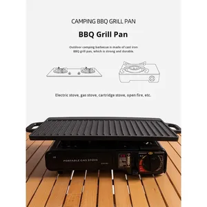 กระทะปิ้งย่างบาร์บีคิวเกาหลีแบบสองด้านสำหรับตั้งแคมป์กลางแจ้ง ทำจากเหล็กหล่อ ใช้ได้กับเตาแก๊สและเตาแม่เหล็กไฟฟ้า - Product Image 3