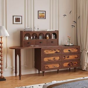 Vintage Ash Wood Dressing <b>Table</b> With Mirror Minimalist Retro Storage Bedroom <b>Makeup</b> Vanity Walnut Black - Product Image 3