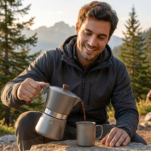 Wholesale Ultralight Pure Titanium Moka Pot Portable Outdoor Camping Espresso Coffee Maker Stove Top Coffee <strong>Kettle</strong> - Product Image 3